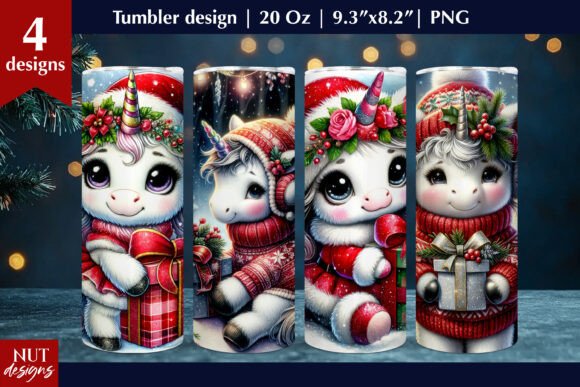 Baby Animals Unicorn Illustration: A Whimsical Christmas Tumbler Design for Holiday Enthusiasts