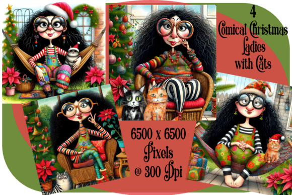 Christmas Ladies Their Feline Friends