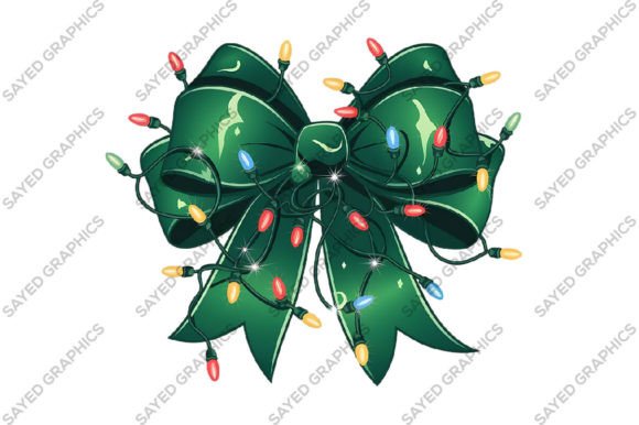 Christmas Litghts Coquette Green Bow Png for Creative and Commercial Use