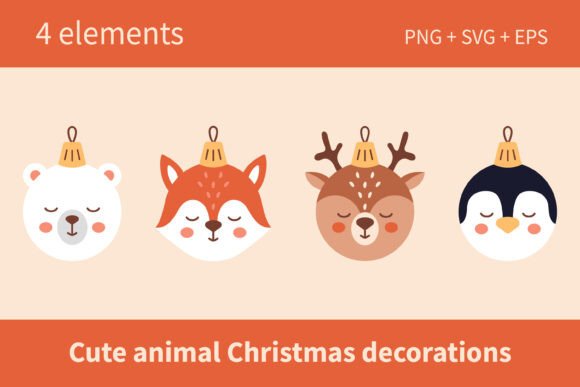 Cute Animals Christmas Baubles Set