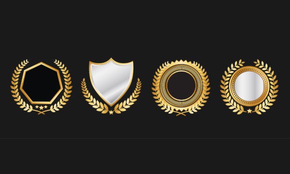 Gold Laurel Shield Badge Set