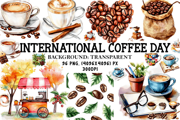 International Coffee Day Clipart Bundle