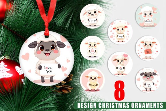 Ornament Valentine Sheep Cartoon