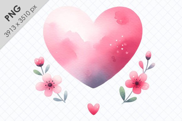 Romantic Watercolor Heart with Flowers