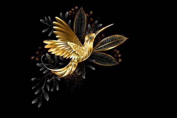 Shiny Golden Hummingbird: A Unique Design Element