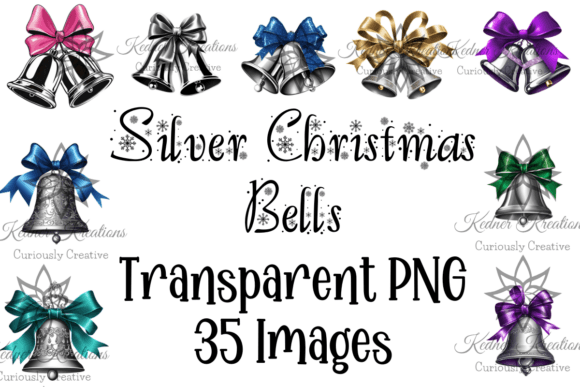 Silver Christmas Bells Clipart with Bows
