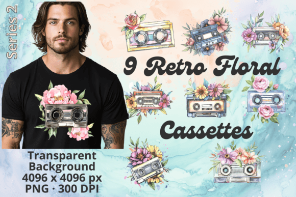 Watercolor Retro Cassette Floral Set 2